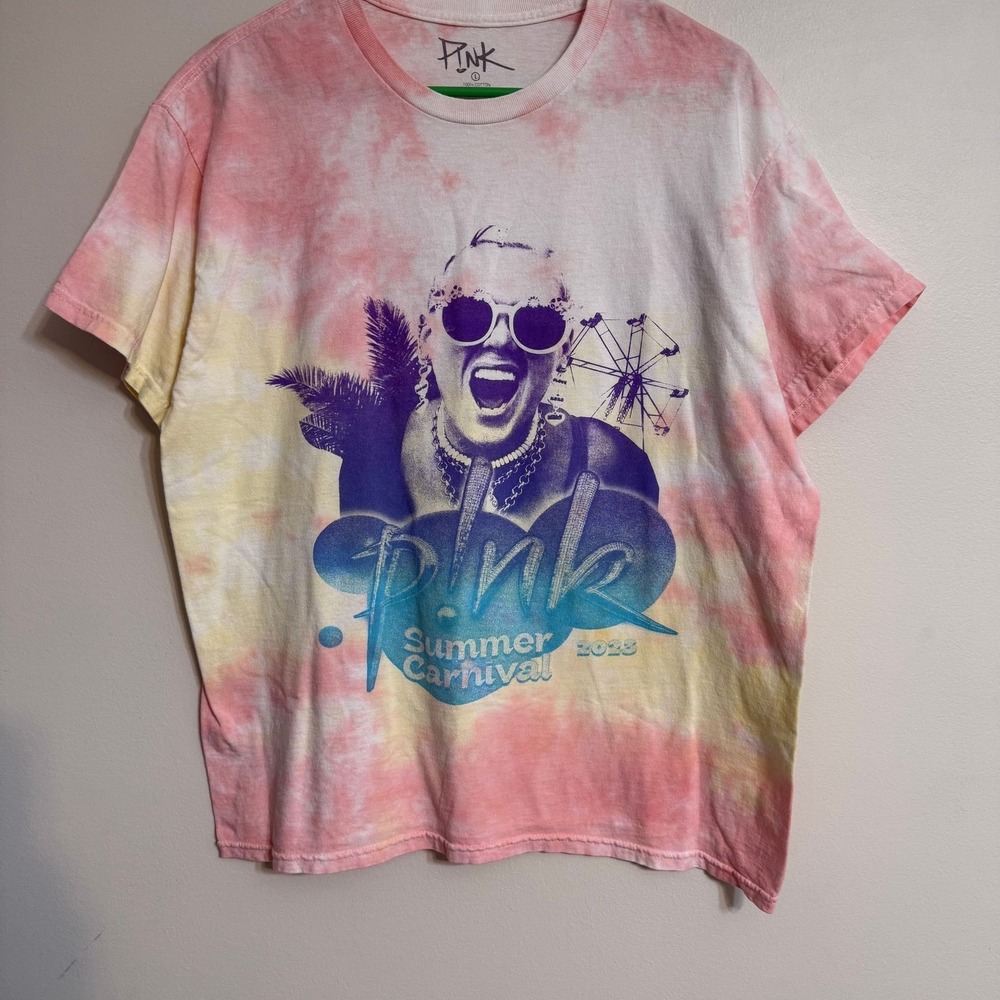 PINK Summer Carnival 2023 Tour T-Shirt Pink Yellow Tie Dye Concert Tee Large